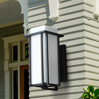 Modern Square Black Outdoor Wall Lantern Iron Milky Glass E27 2 Sizes