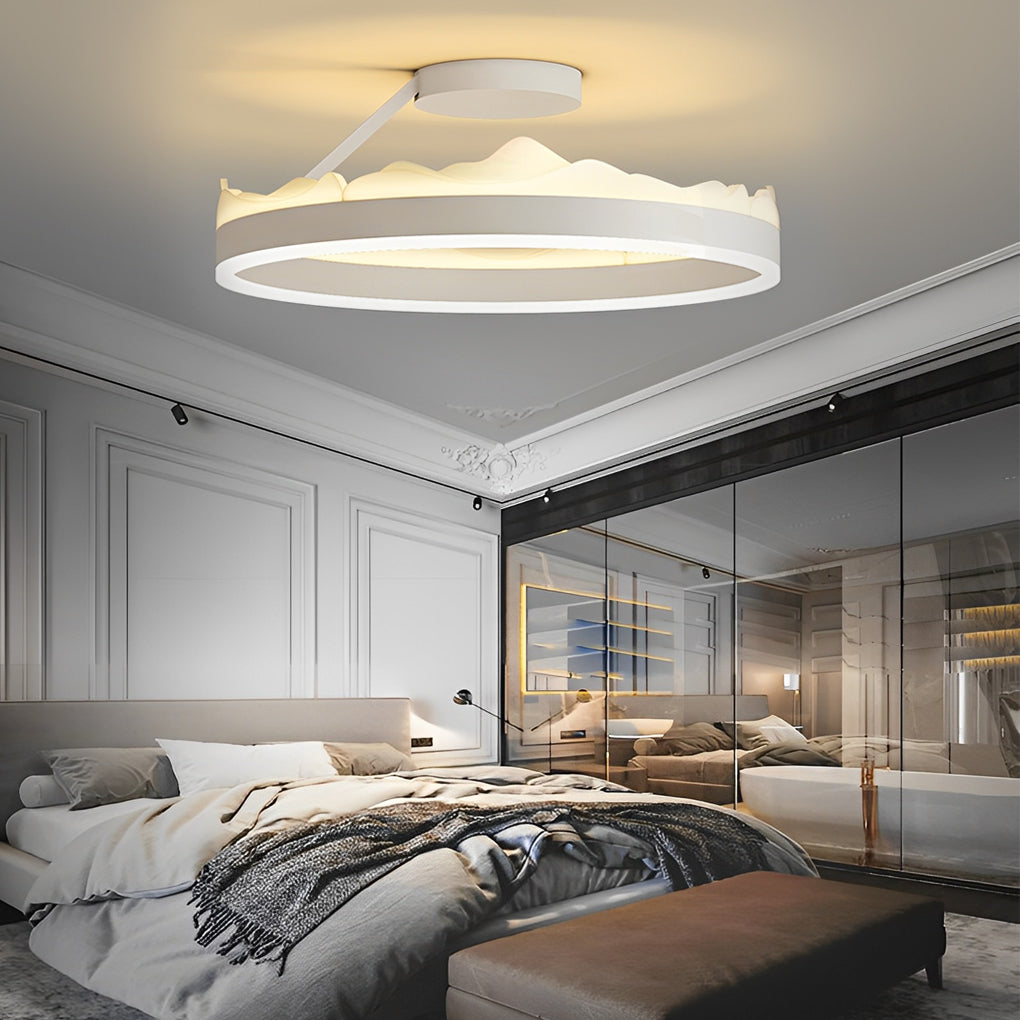Round LED Semi-Flush Mount Ceiling Light Nordic Modern Iron Acrylic White Stepless Dimmable 16 20 Inch