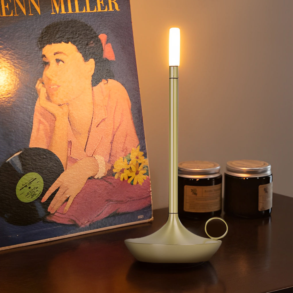 Candle Wick Aluminium LED Table Lamp Cordless Stepless Dimming Black Gold Silver White