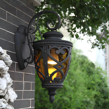 Retro Outdoor Wall Lantern Die-Cast Aluminum Ornate Bubbles Glass E27 IP33 Black 2 Sizes