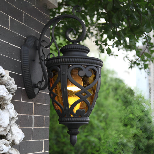 Retro Outdoor Wall Lantern Die-Cast Aluminum Ornate Bubbles Glass E27 IP33 Black 2 Sizes
