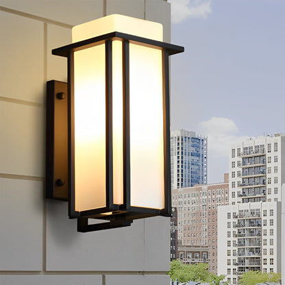 Modern Square Black Outdoor Wall Lantern Iron Milky Glass E27 2 Sizes