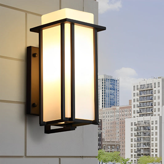 Modern Square Black Outdoor Wall Lantern Iron Milky Glass E27 2 Sizes