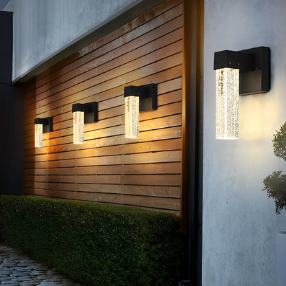 Modern LED Outdoor Wall Sconce Die-Cast Aluminum Crystal Bubble Shade 10W 3000K 90-260V Black