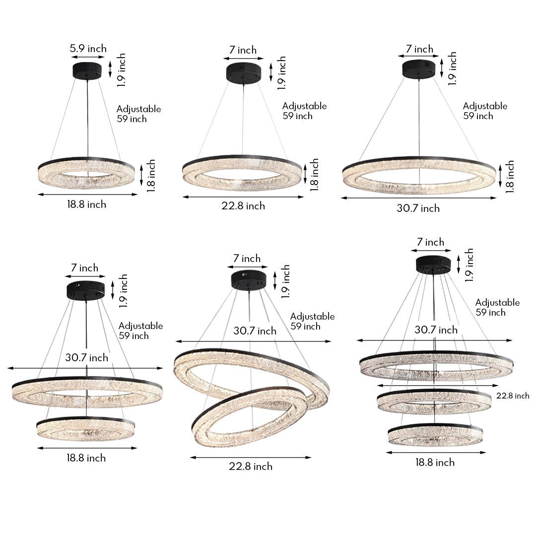 Copper Ring Chandelier Dimmable LED 3000K 6000K Remote 10 Configurations Black