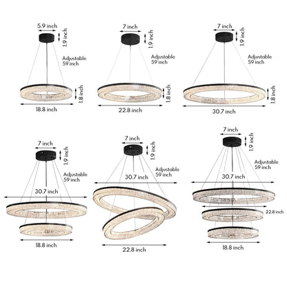 Copper Ring Chandelier Dimmable LED 3000K 6000K Remote 10 Configurations Black