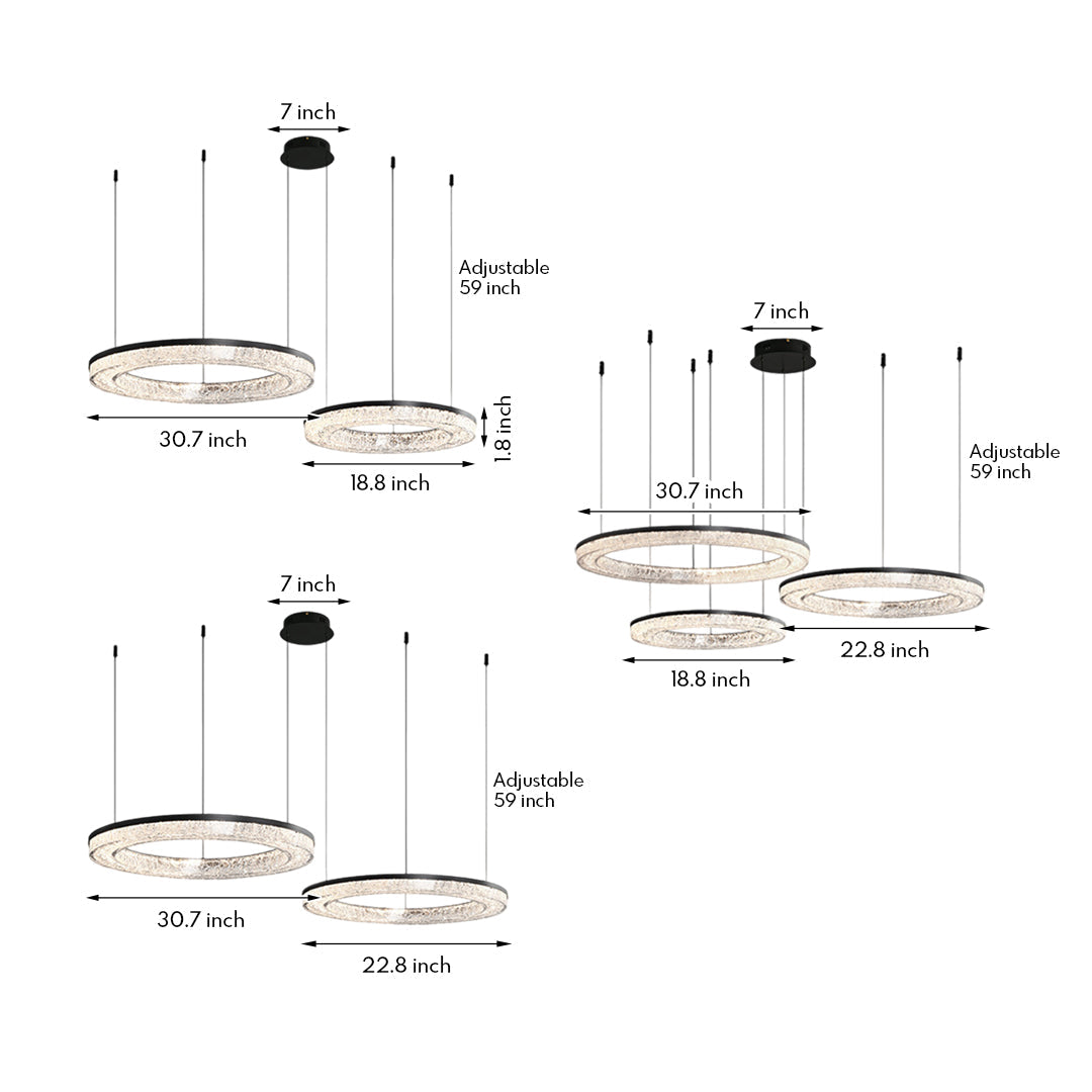 Copper Ring Chandelier Dimmable LED 3000K 6000K Remote 10 Configurations Black