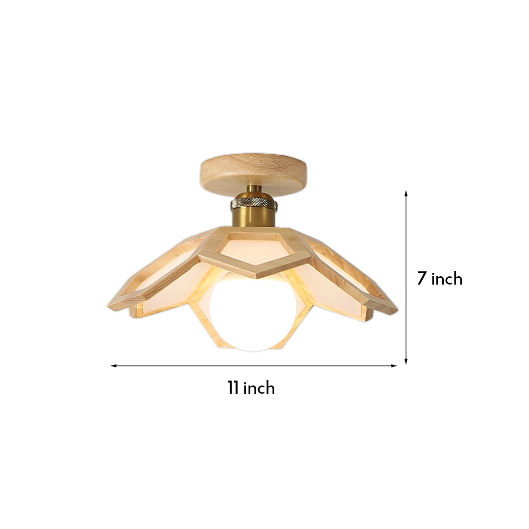Lotus Oak Semi-Flush Mount Wood Walnut Nordic LED E27 4 Variants
