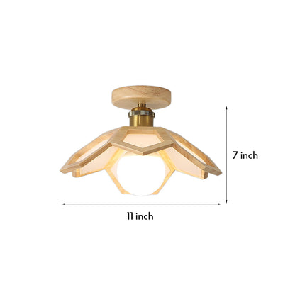 Lotus Oak Semi-Flush Mount Wood Walnut Nordic LED E27 4 Variants