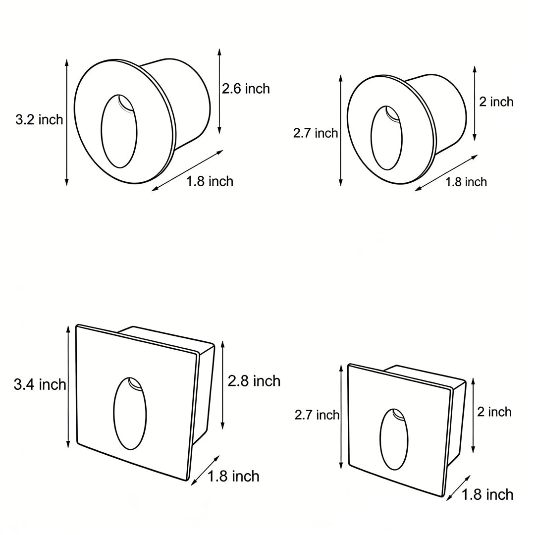 Recessed LED Step Light Die-Cast Aluminum Oval Lens CRI 95 Round Square 2 Sizes IP65