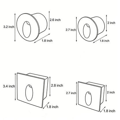Recessed LED Step Light Die-Cast Aluminum Oval Lens CRI 95 Round Square 2 Sizes IP65