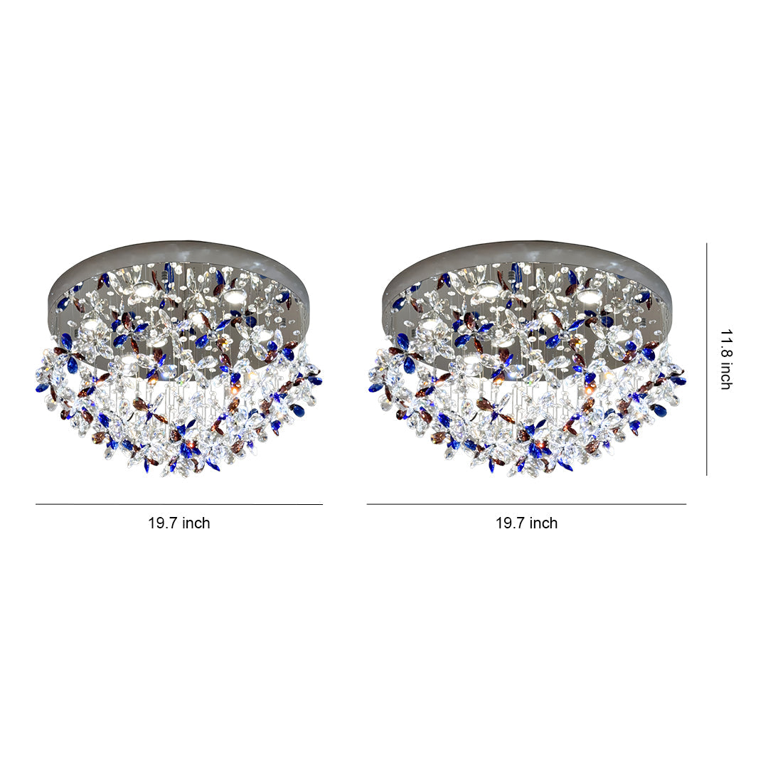 French Silver Crystal Ceiling Light Round Romantic Two Sizes LED