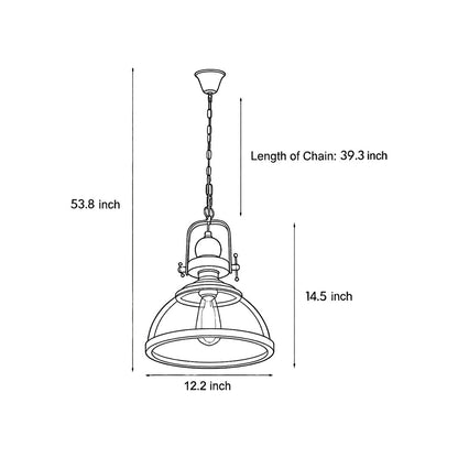 Industrial Glass Bowl Pendant Light Black Iron E27 Retro Kitchen Island Dining Room 12 Inch