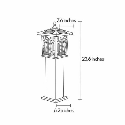 Solar Bollard Light Black Die-Cast Aluminum Dual Mode White and Purple Mosquito Attracting IP55 6W