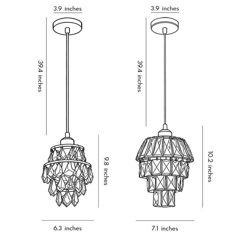 Mini Crystal Metal Pendant Light E14 Hand-Set Faceted Crystal Gold Black 2 Styles Indoor