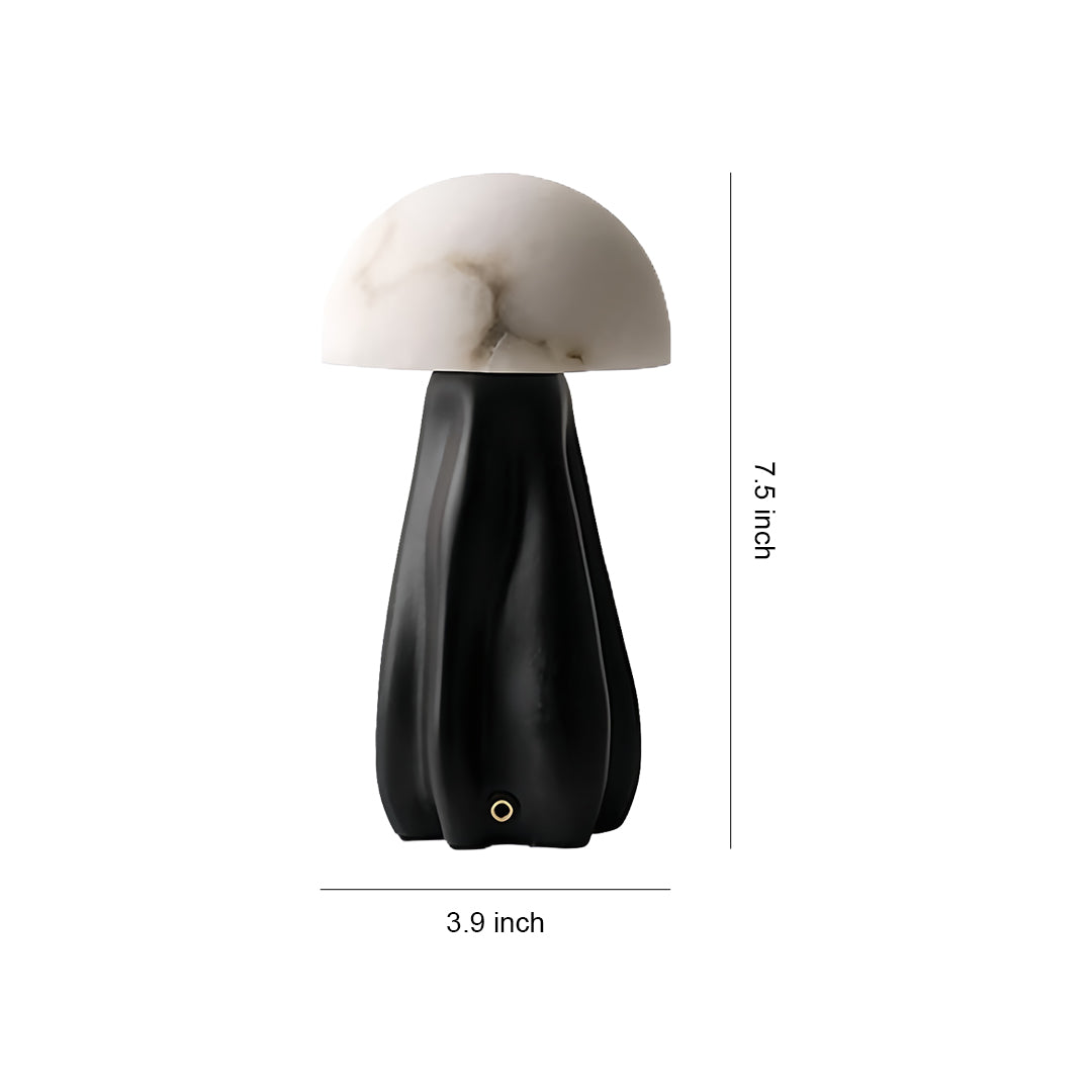 Modern LED Table Lamp Rechargeable Resin Mushroom Glass Shade Bedside Tri-Color Touch Coffee Black 7.48 Inch
