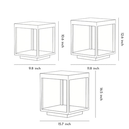 Modern Open Frame Square Outdoor Pillar Light Black Stainless Steel Acrylic Solar or Hardwired IP54 3 Sizes