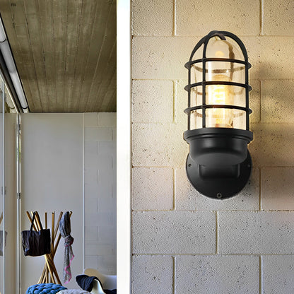 Retro Cage LED Outdoor Wall Sconce Die-Cast Aluminum Glass Black Bronze E27 3000K Indoor Outdoor