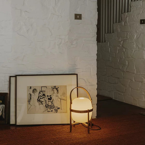 Nordic Wood Frame Globe Table Lamp Portable E27 Glass Shade 3 Sizes Wood or Walnut