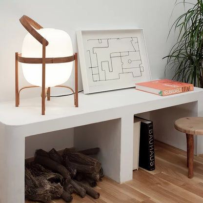 Nordic Wood Frame Globe Table Lamp Portable E27 Glass Shade 3 Sizes Wood or Walnut