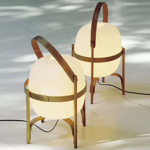 Nordic Wood Frame Globe Table Lamp Portable E27 Glass Shade 3 Sizes Wood or Walnut