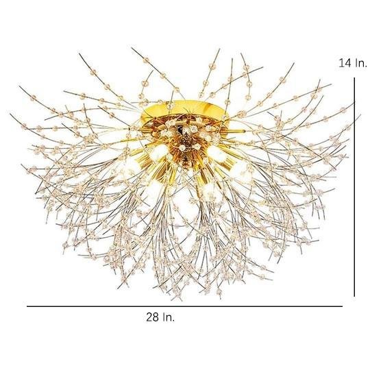 Traditional Crystal Semi-Flush Mount Ceiling Light — Classic Gold Silver Metal G9 LED 8 Light Warm White