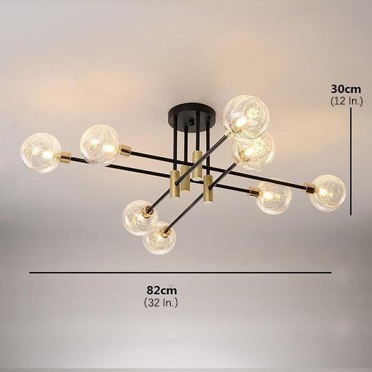 Electroplated 8-Branch Glass Shade Semi-Flush Mount Ceiling Light — Modern Nordic Black Metal G9 LED