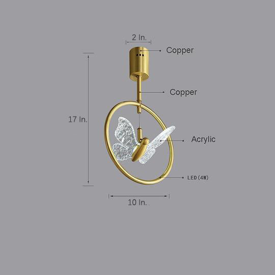 Butterfly Acrylic Ring Semi-Flush Mount Ceiling Light — Nordic Copper Brass Uplight Warm White LED Golden 10 Inch