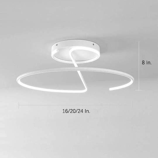 Semi-Circle Dome Semi-Flush Mount Ceiling Light — Modern Streamlined Metal Silicone LED White Black 16 20 24 Inch