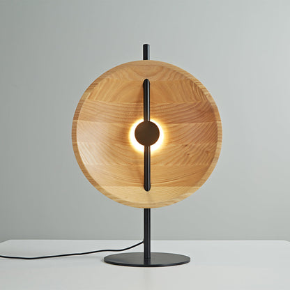 Ash Wood Round Disc Table Lamp Modern Minimalist LED Warm White Black or Natural 20.47 Inch