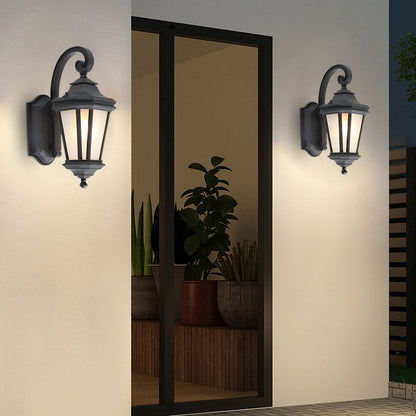 European Style Outdoor Wall Lantern Black Frosted Glass E27 2 Sizes Waterproof