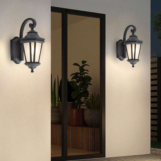 European Style Outdoor Wall Lantern Black Frosted Glass E27 2 Sizes Waterproof