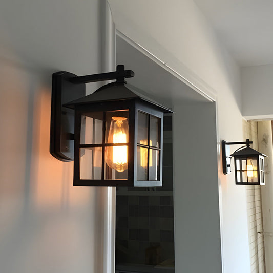 Vintage Outdoor Wall Lantern Die-Cast Aluminum Glass E27 Waterproof Black Nordic Modern 10 Inch