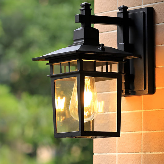 Vintage Outdoor Wall Lantern Waterproof Die Cast Aluminum Glass E27 Porch Black