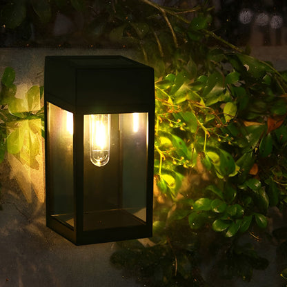 Solar LED Outdoor Wall Sconce Glass Shade Light-Controlled Auto Dusk-to-Dawn Warm White Black Community Park Fence