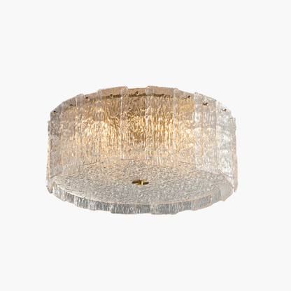 Full Copper and Transparent Glass Round Flush Mount with Vertical Crystal Rod Shade in Two Sizes