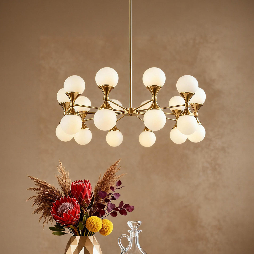 Full Copper Bubble Glass Chandelier with Transparent Glass Globes