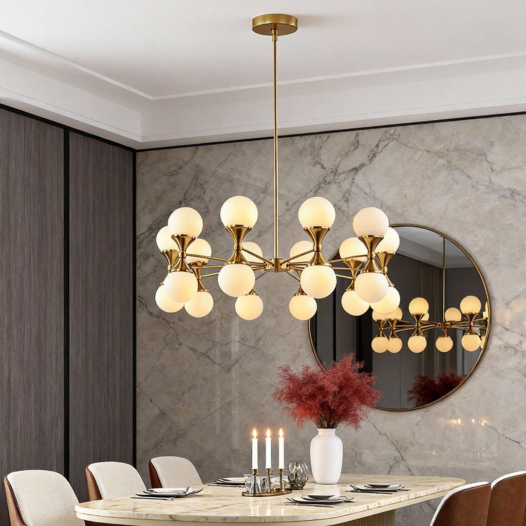 Full Copper Bubble Glass Chandelier with Transparent Glass Globes