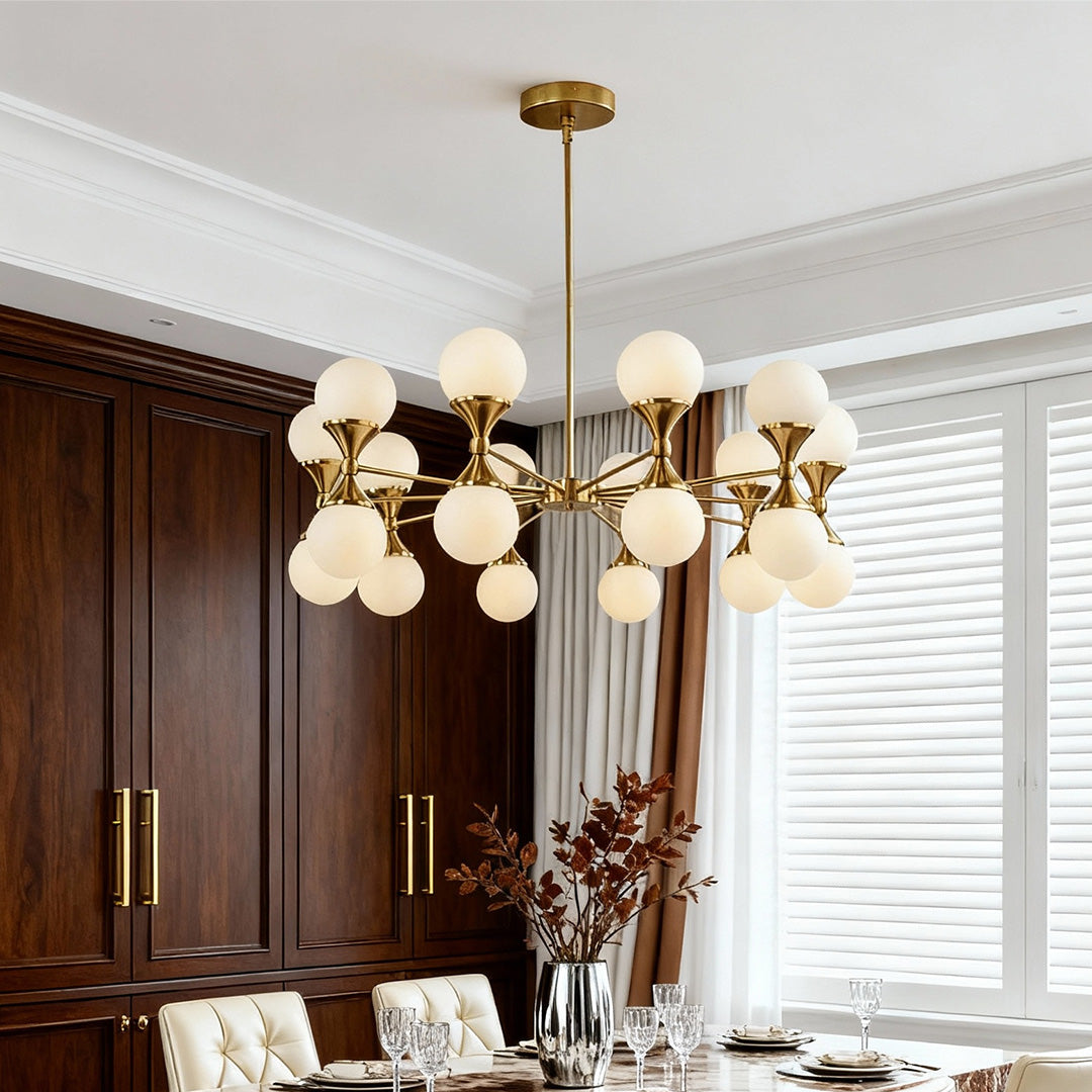 Full Copper Bubble Glass Chandelier with Transparent Glass Globes