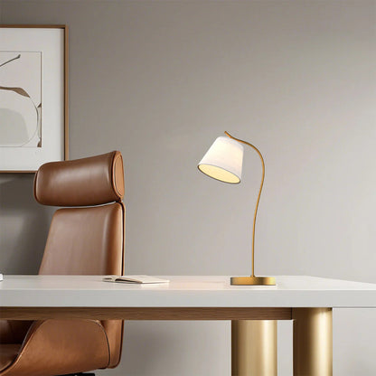 Modern Table Lamp Gooseneck Flexible Neck Linen Cone Shade Gold Copper E26 E27 Desk Bedside Home Office 21 Inch