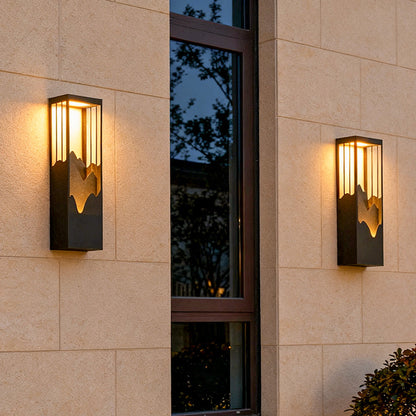 Mountain Scenery Silhouette LED Outdoor Wall Sconce Stainless Steel PC Up Down Light Solar or Hardwired 2 Sizes Courtyard Villa