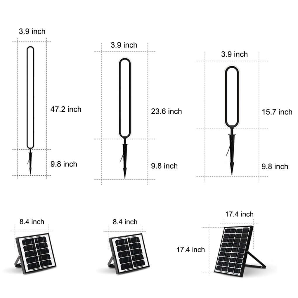 Sleek Black Oval Ring LED Outdoor Courtyard Lamp Solar or Hardwired DC12V 6W–10W IP54 3 Heights Ground Insert or Base