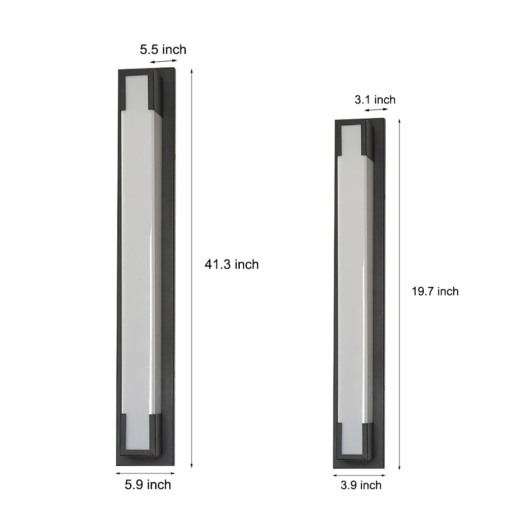 Modern Black Rectangular Outdoor Wall Sconce Stainless Steel Acrylic LED 2 Sizes