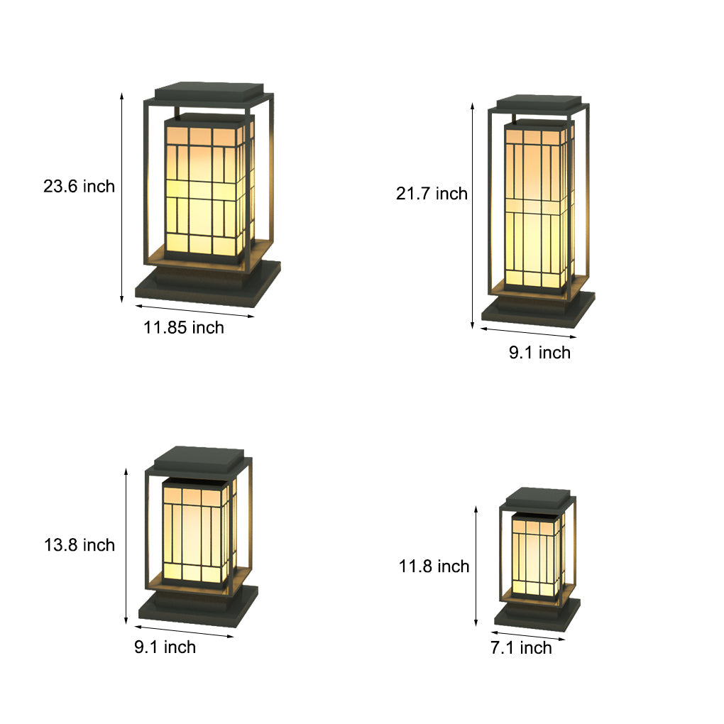 Asian Inspired Solar LED Bollard Light Waterproof Outdoor Pathway Courtyard Lighting Stainless Steel IP54