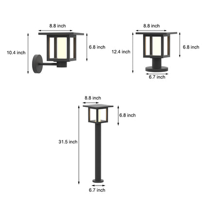 Modern Outdoor LED Post Light Solar Hardwired Dual Power Lawn Wall Sand Gray 3 Sizes