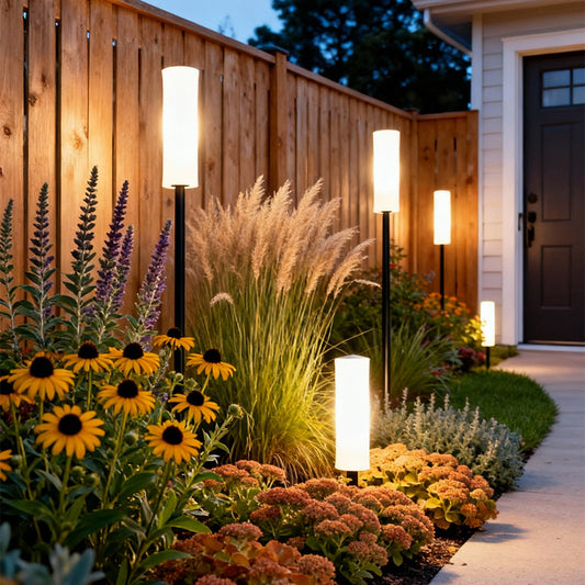 Modern Low Voltage Outdoor Post Light Cylindrical LED 9W Aluminum Acrylic Garden Pathway