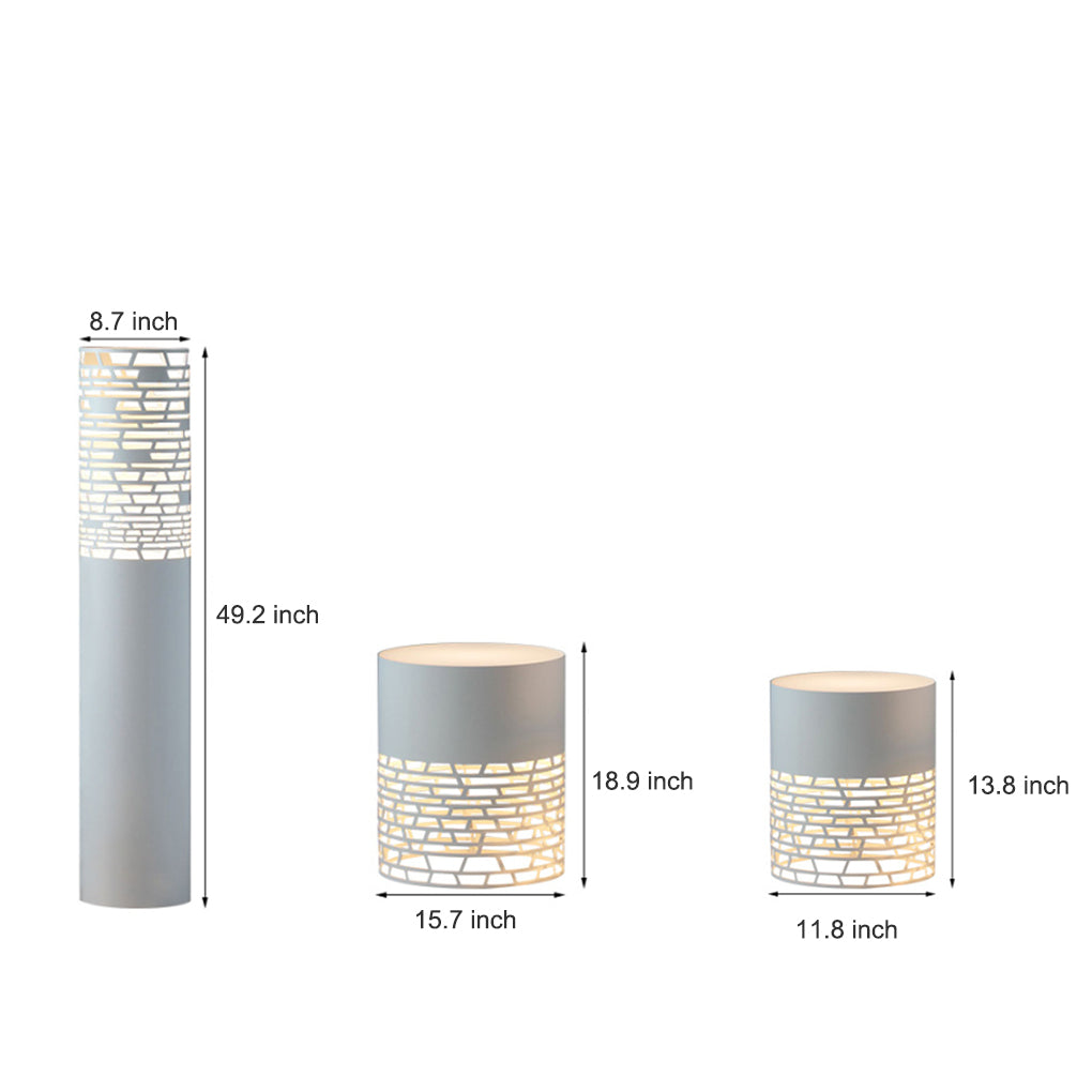 Hollow Mesh Cylinder LED Outdoor Floor Lantern IP54 Stainless Steel Acrylic 3000K