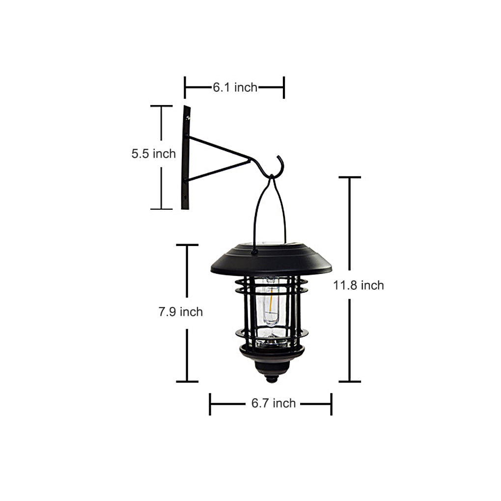 Industrial Solar Outdoor Wall Lantern Cage Glass Aluminum LED 3000K