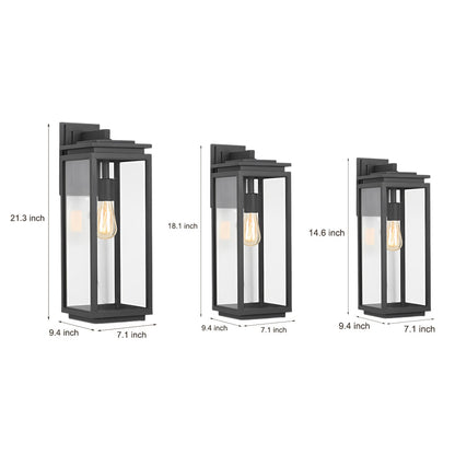Modern Black Rectangular Glass Outdoor Wall Lantern E27 3 Heights Waterproof
