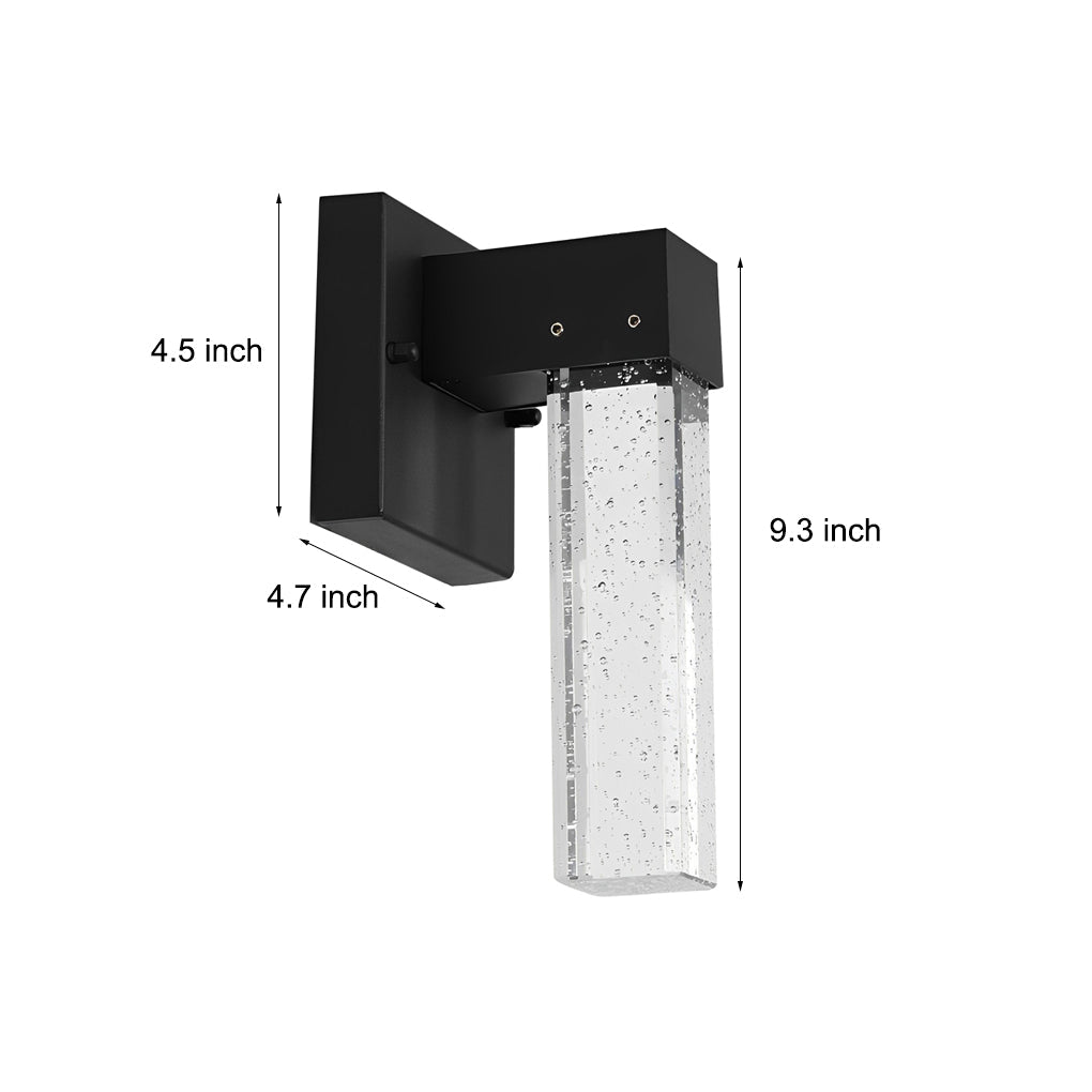 Modern LED Outdoor Wall Sconce Die-Cast Aluminum Crystal Bubble Shade 10W 3000K 90-260V Black